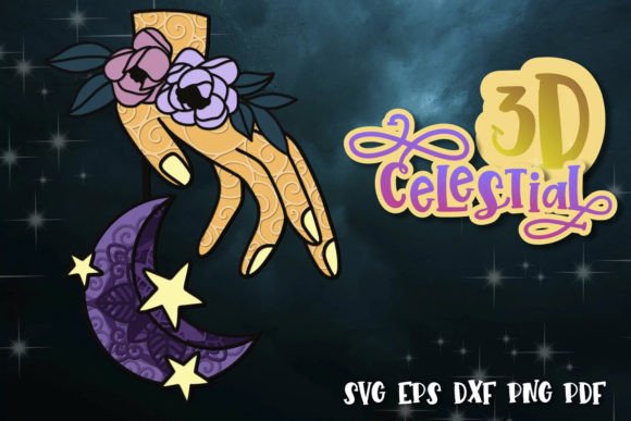 3D Hand with Moon Layered Celestial SVG
