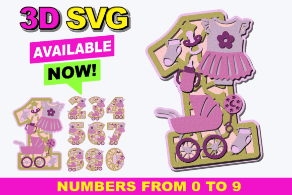Baby Girl Months Numbers 3D SVG for Creative Projects