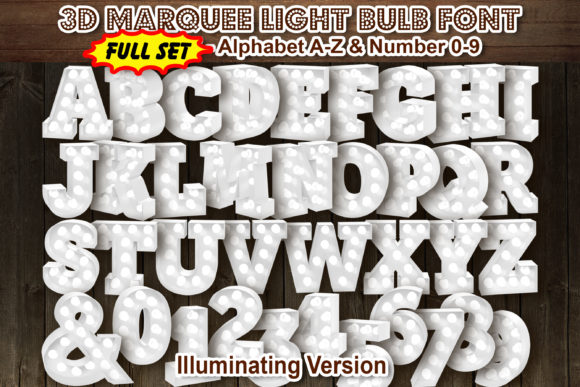 Full Set White 3D Marquee Lightbulb Font
