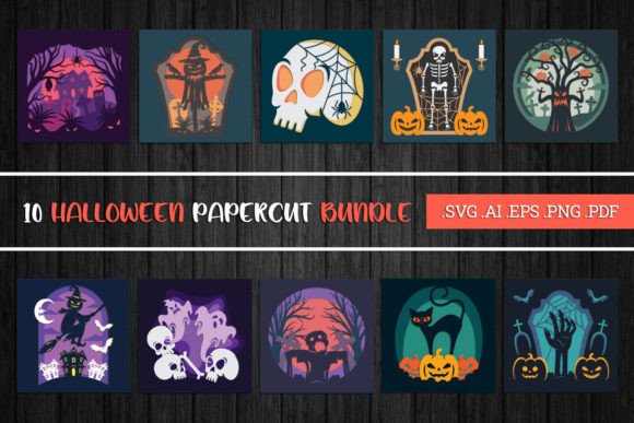 Halloween Paper Cut Bundle - 3D SVG and Bundle of 10 3D Layered Paper Cut Halloween Designs