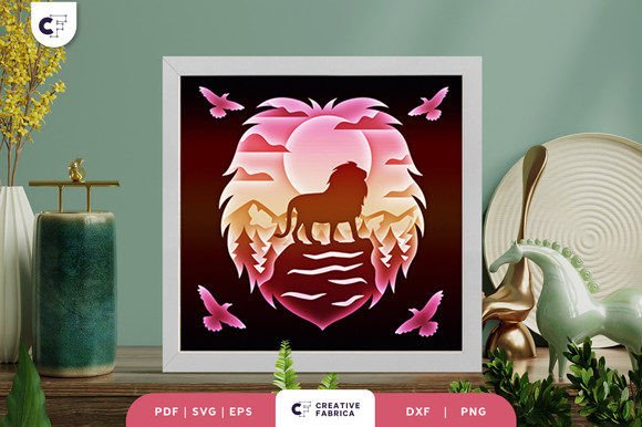 Lion Head Silhouette 3D Shadow Box