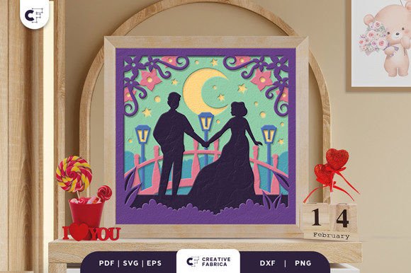 Romantic Couple 3D Shadow Box SVG