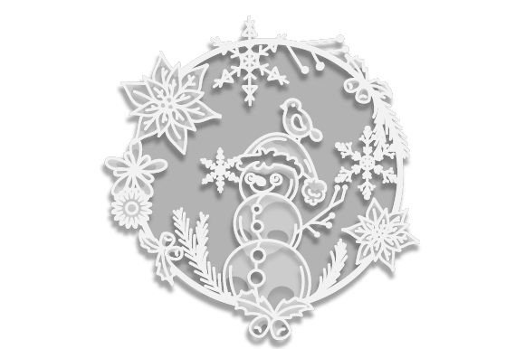 Snowman in Winter Flower Wreath Layered Design